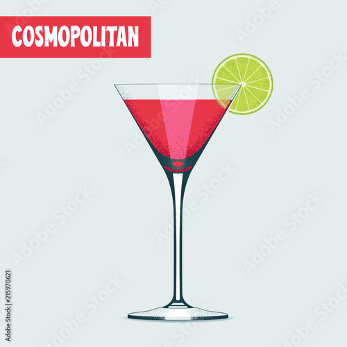 Martini cocktail glass with red drink vector