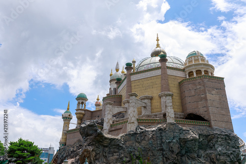 Canvas Print Lotte World amusement theme park around Seokchon lake, a major tourist attraction in Seoul, South Korea