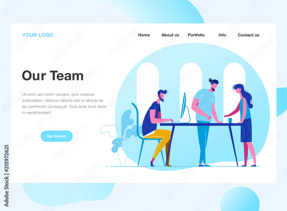 Landing page template of Work Team. Discussion of the company's business strategy. Modern flat design concept of web page design for website and mobile website. Vector illustration