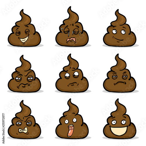Vector Set of Shit Smileys. Turd Emoticons Collection.