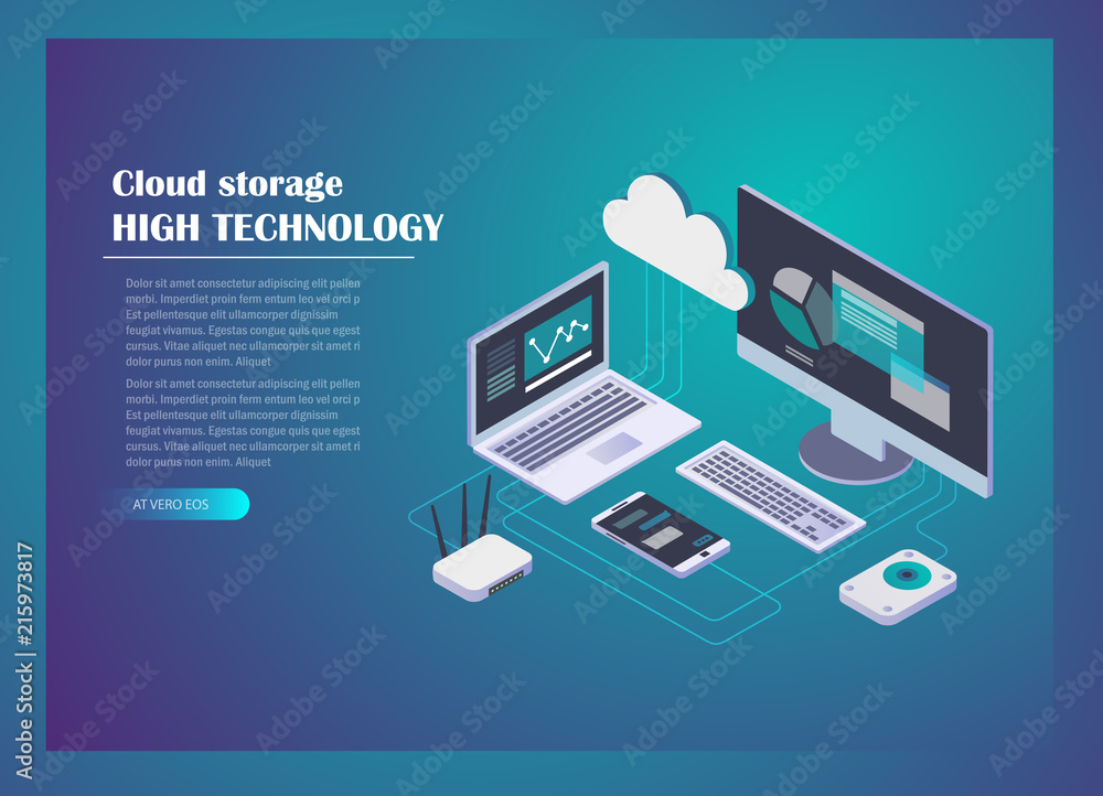 Cloud storage concept isometric design Cloud storage concept isometric design