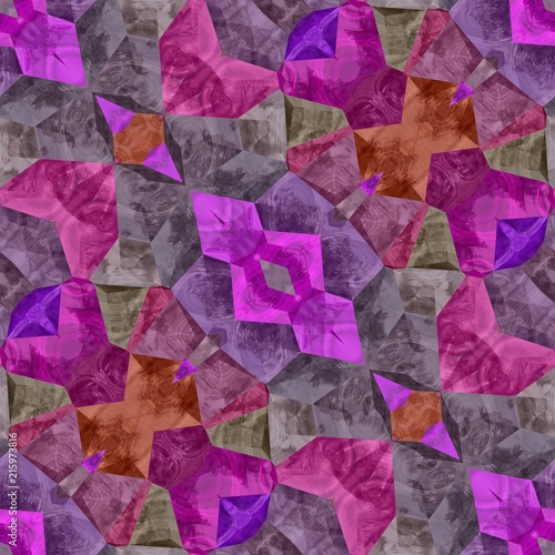 Pink and purple seamless kaleidoscope and big ornaments