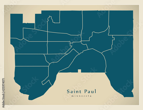 Modern City Map - Saint Paul Minnesota city of the USA with neighborhoods
