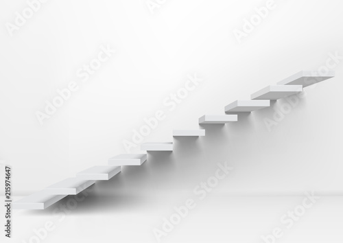 Realistic White Upward Clear Stairs In Empty Room