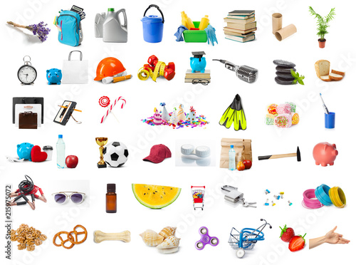 big collection of different objects isolated on white background photo