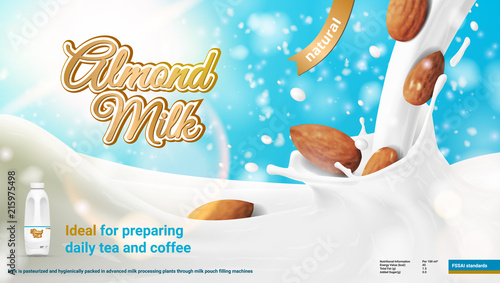 Realistic Advertising 3D Illustration Of Natural Almond Milk