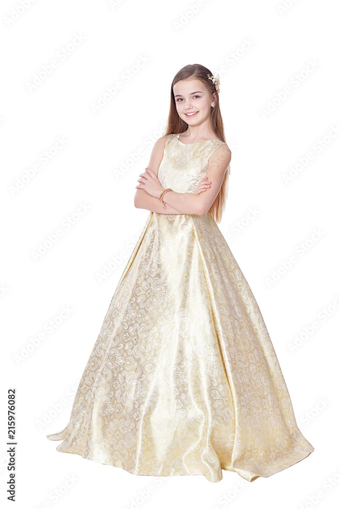 Happy little girl in carnival costume  posing 