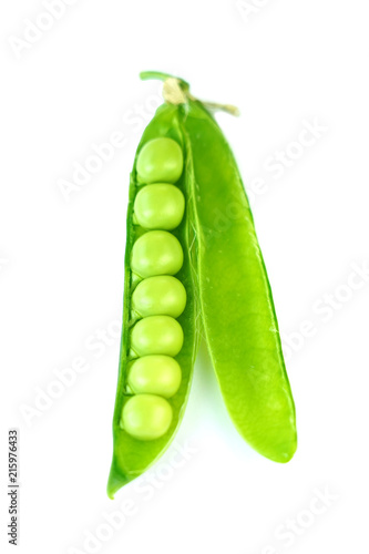 Fresh organic green peas isolated on white background