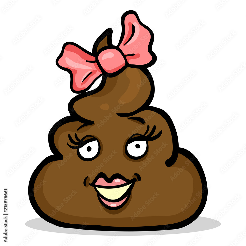 Vector Cartoon Character - Female Shit Smiley with Pink Bow Vector Cartoon Character - Female Shit Smiley with Pink Bow