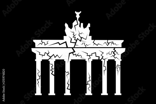 Brandenburg Gate with cracks -  - decline, decay, problems and failure leading to collapse of landmark of Germany. Vector illustration