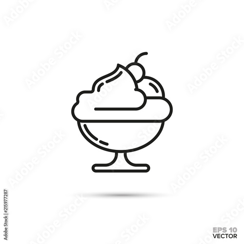 Ice cream sundae bowl vector line icon. Sweet food symbol.