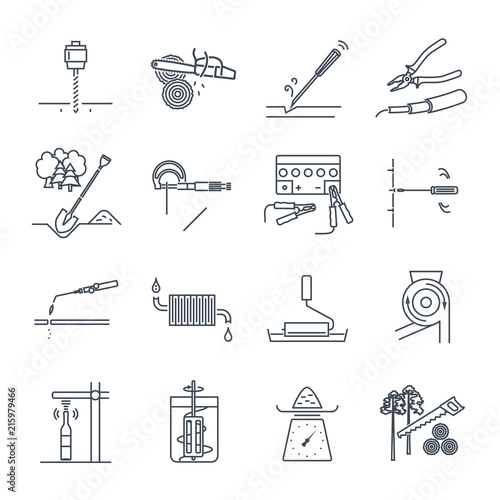set of thin line icons tools and equipment, measuring devices