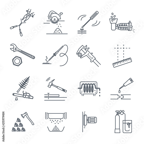 set of thin line icons tools and equipment, adjustable wrench
