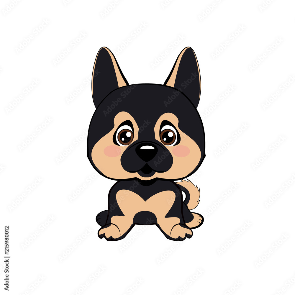 Vector Stock Illustration isolated Emoji character cartoon dog embarrassed, shy and blushes sticker emoticon. German Shepherd.