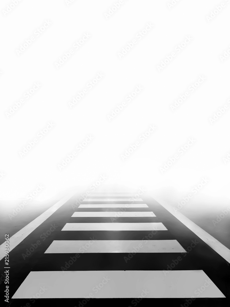 Perspective of Crosswalk passage way direct to the bright blur fog background metaphor meaning of do not know what