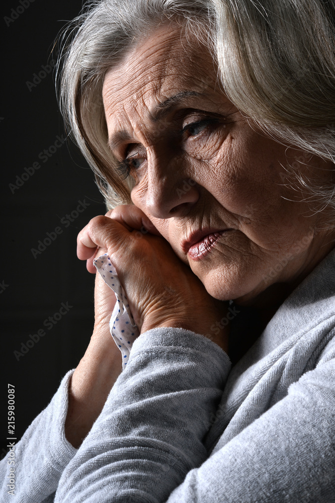 Close up portrait of tired senior woman Close up portrait of tired senior woman