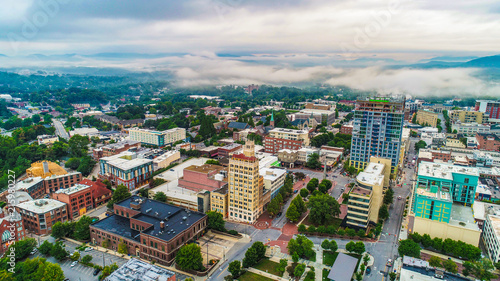 Fototapeta Naklejka Na Ścianę i Meble -  Drone Aerial of Downtown Asheville North Carolina NC Skyline