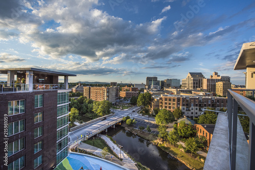 Aerial of the Downtown Greenville South Carolina SC Skyline photo