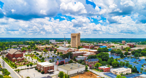 Drone Aerial of Downtown Spartanburg South Carolina SC Skyline photo