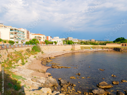 View of the sea and a fragment of Alghero defensive walls. Sardinia  Italy.