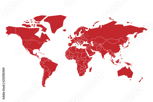 Fototapeta Naklejka Na Ścianę i Meble -  Red vector map of World. Simplified illustration.