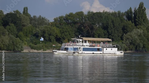 Tourist boat in Budapest floats on the Danube river - stabilized Cinelike-D