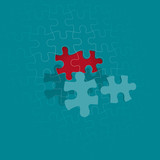 Trou de 2 pièces de puzzle sur un mur de puzzle en perspective - le motif du puzzle est dans le fichier et les couleurs modifiables