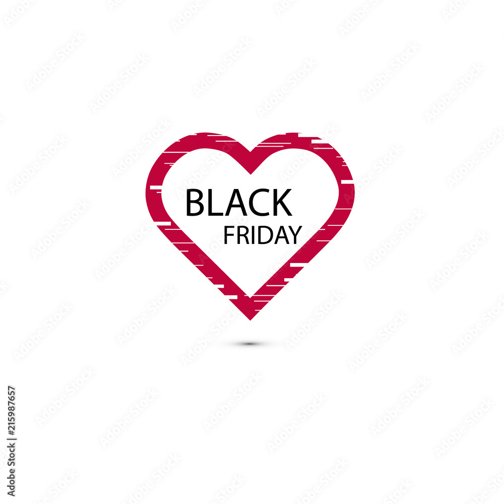 Illustration of an isolated line art heart icon with the text BLACK FRIDAY