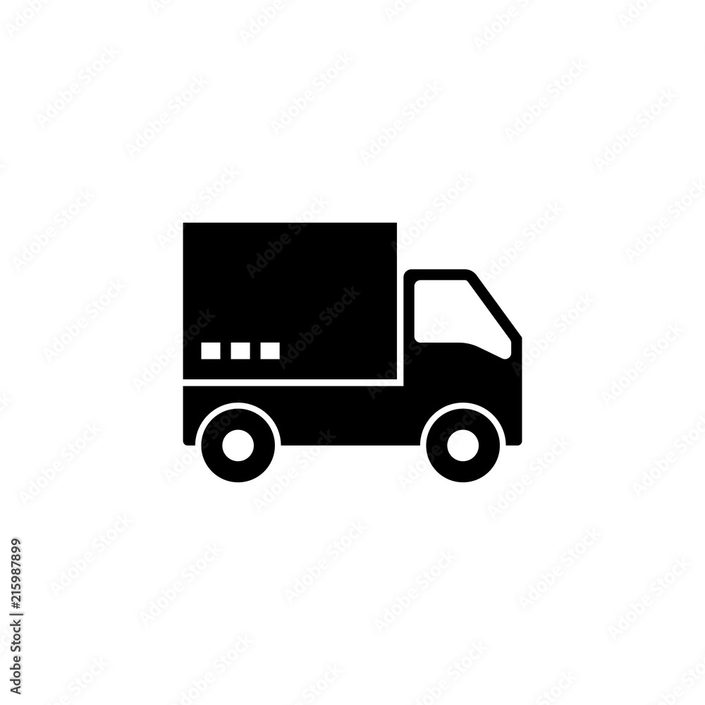 Fast Shipping Delivery Truck. Flat Vector Icon illustration. Simple black symbol on white background. Fast Shipping Delivery Truck sign design template for web and mobile UI element