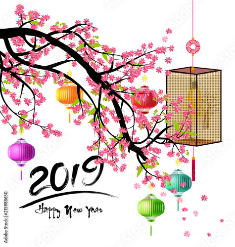 Happy New Year 2019. Chienese New Year, Year of the Pig photo