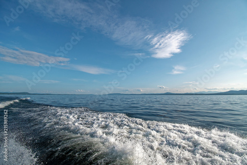 Turbulence of the water  caused by the speed of a boat  © Guy