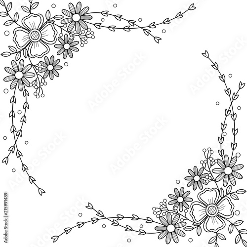 Flowers frame coloring book for adult. doodle style.vector illustration.