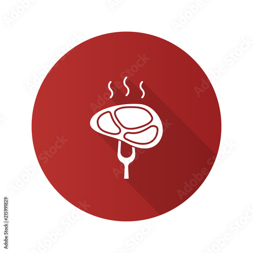 Steak on carving fork flat design long shadow glyph icon