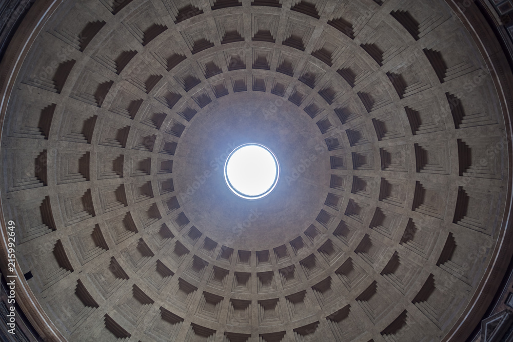 Interior view of the dome of the Pantheon in Rome, Italy