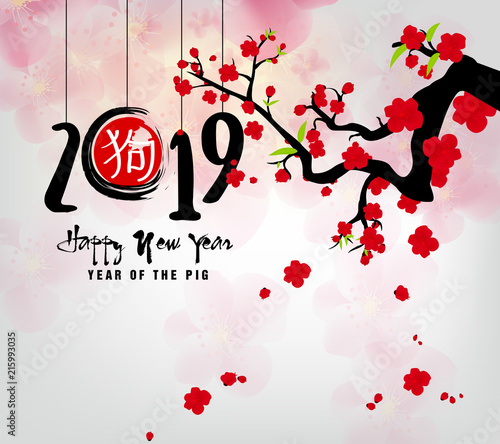 Happy New Year 2019. Chienese New Year, Year of the Pig photo