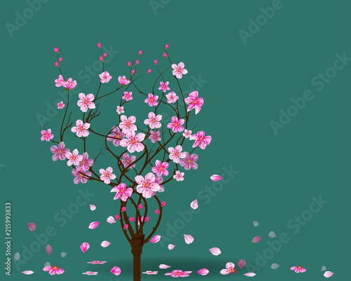 Watercolor sakura frame. Background with blossom cherry tree branches. Hand drawn japanese flowers background
