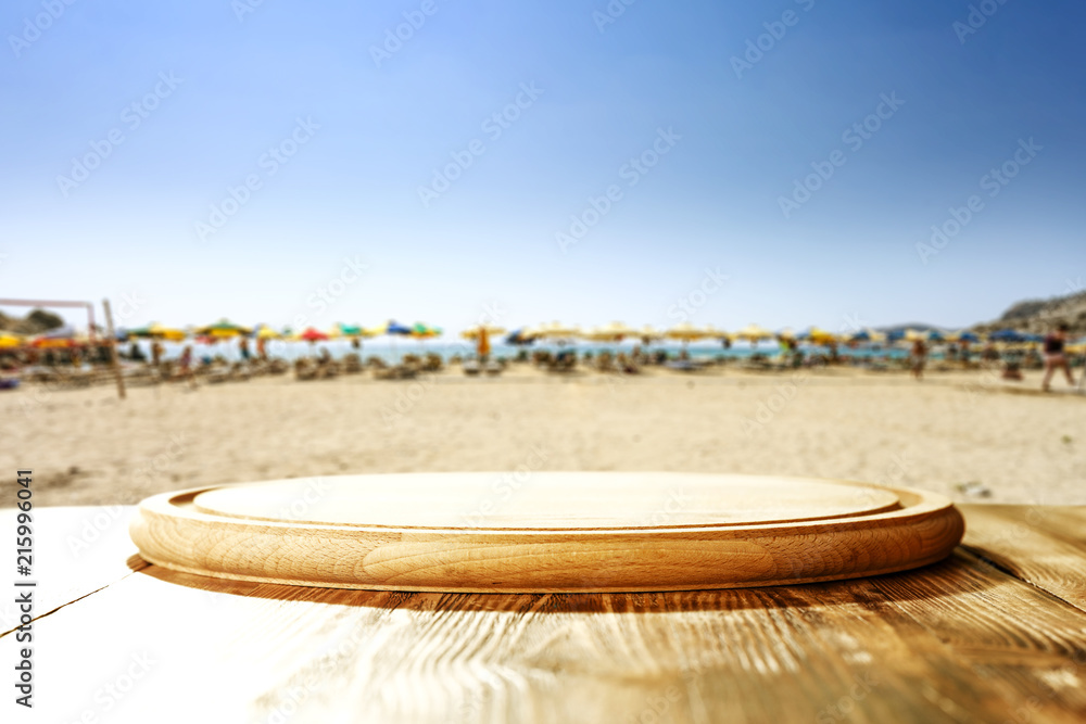 Table background and beach landscape. Free space for your decoration. 