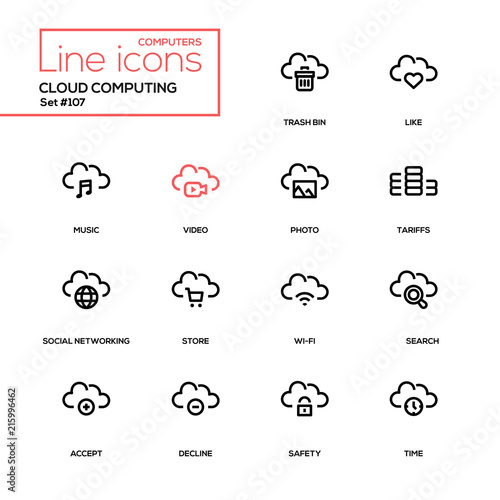 Cloud computing - modern line design icons set