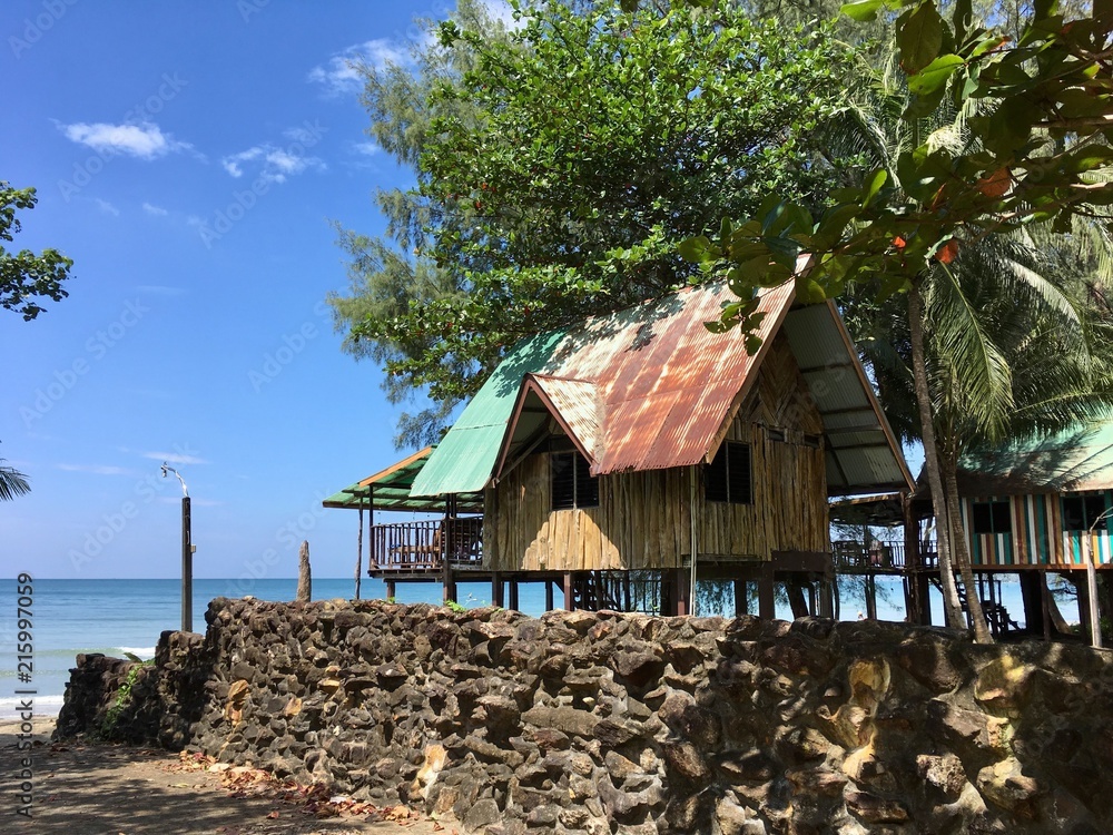 blue, sky, sea, beach, wooden, hut, thailand, kochang blue, sky, sea, beach, wooden, hut, thailand, kochang