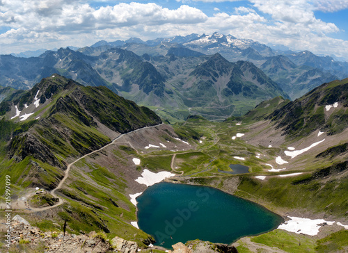 view of lake Oncet in the french mountains pyrenees photo