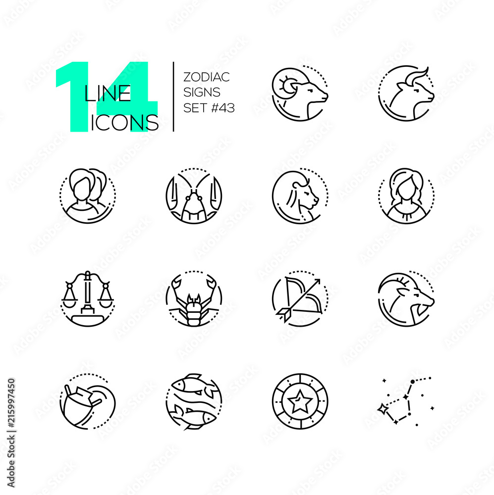Zodiac signs - set of line design style icons Zodiac signs - set of line design style icons