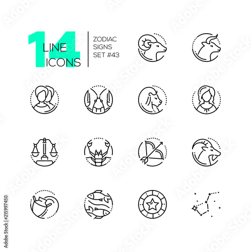 Zodiac signs - set of line design style icons