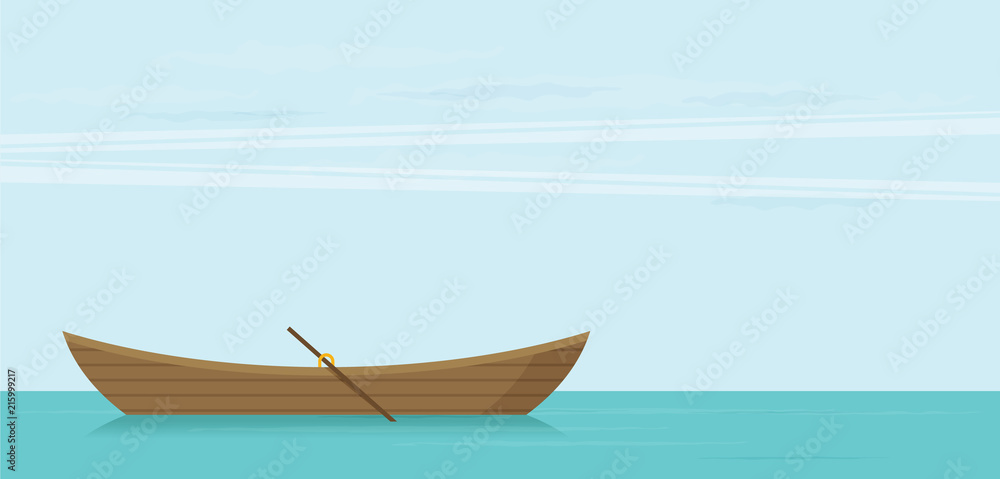 Fototapeta premium Wooden boat. flat vector illustration