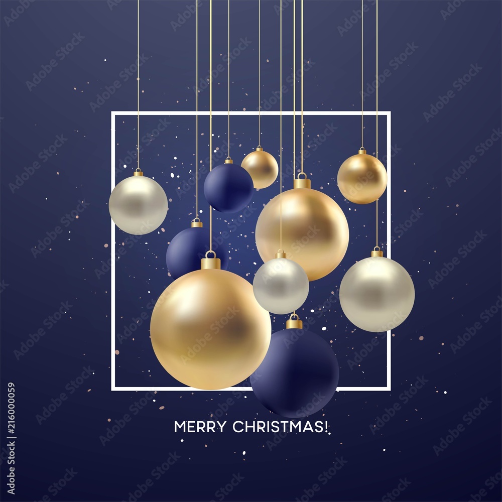 Φωτογραφία Christmas greeting card, design of xmas black, silvr, gold bauble with golden glitter confetti