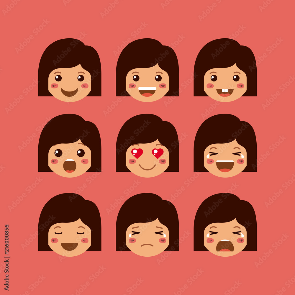 little girls emoticon set kawaii characters vector illustration design little girls emoticon set kawaii characters vector illustration design