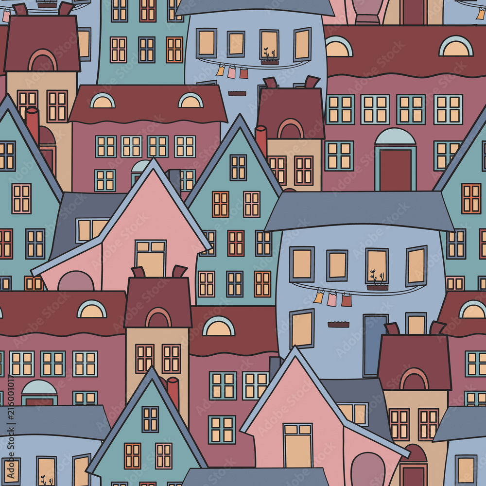 colorful houses seamless pattern