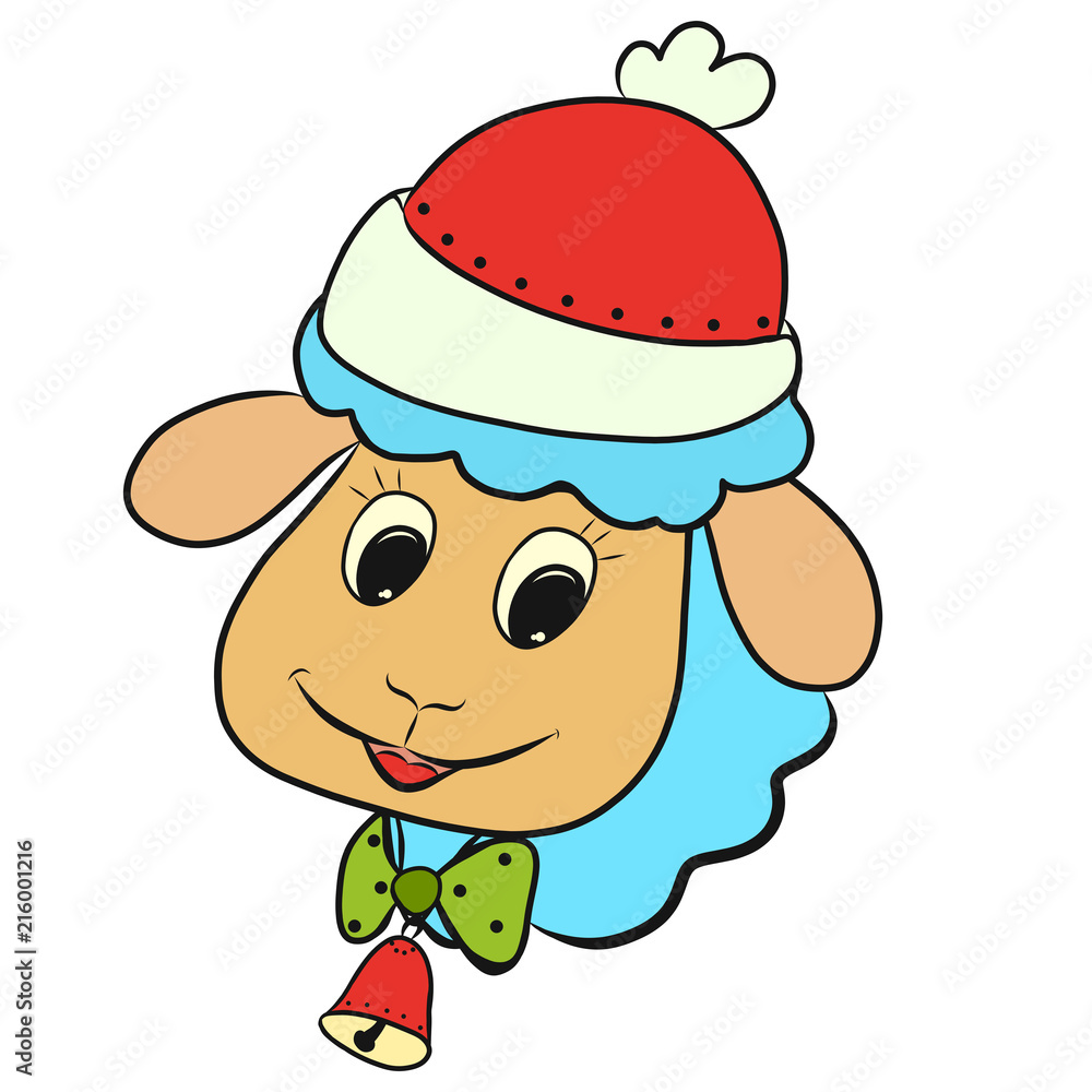 Merry lamb with blue wool, holiday and christmas Merry lamb with blue wool, holiday and christmas