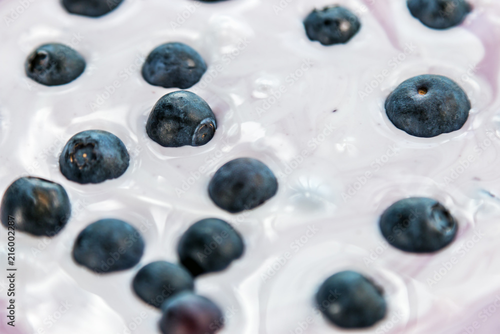 the berries ripe blueberries in yogurt. healthy Breakfast or dessert the berries ripe blueberries in yogurt. healthy Breakfast or dessert