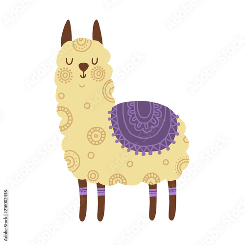 Cute cartoon lama vector design with No prob lama motivational quote. Flat style vector for your web design. photo