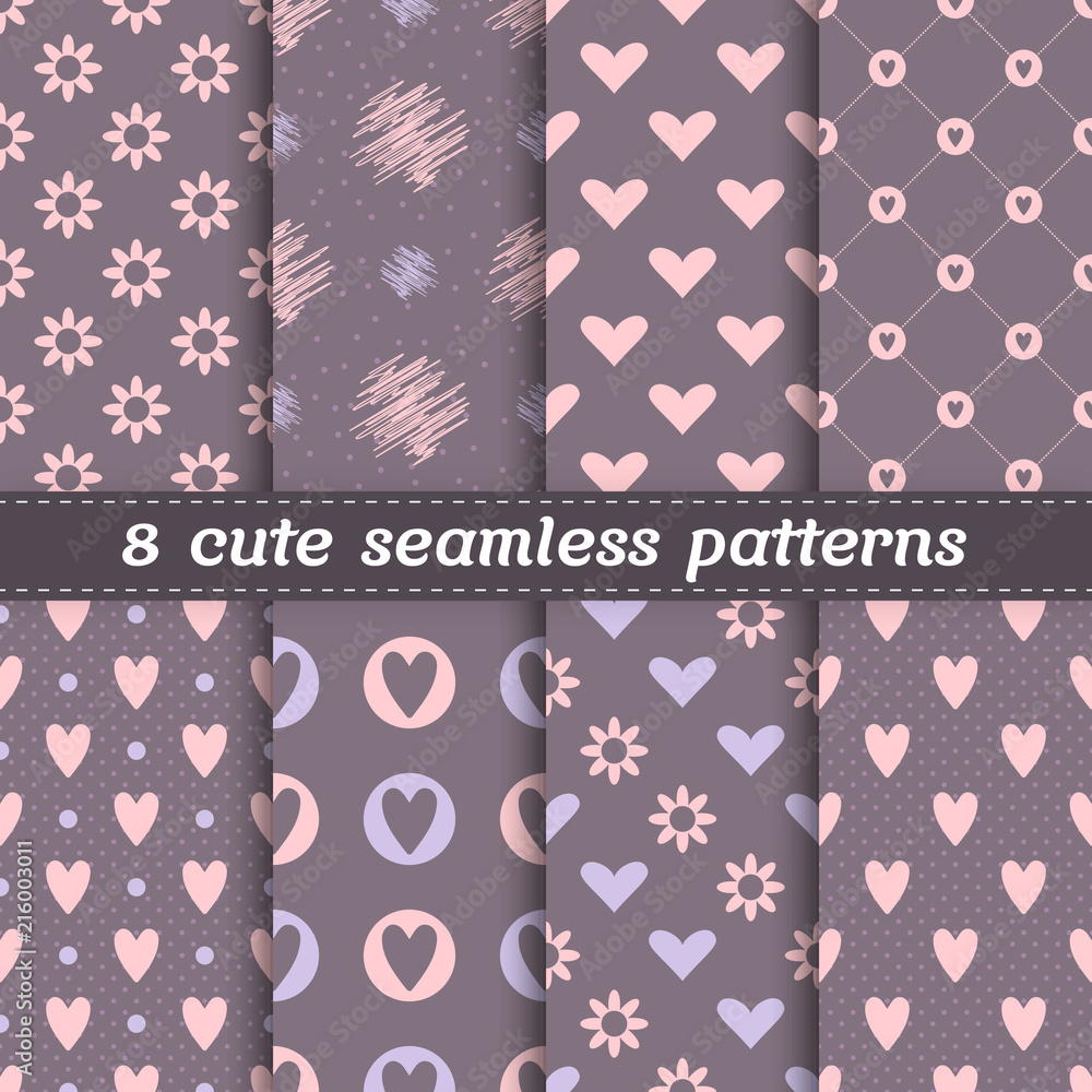 Collection of 8 vector seamless patterns for scrapbooking